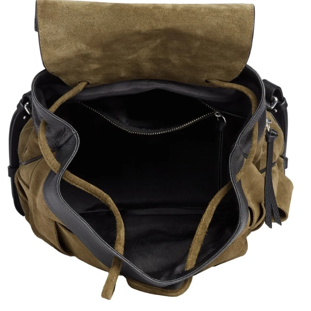 NWT $695 Rag & Bone Pilot Suede & Leather Backpack in Olive and Black!